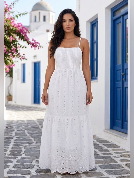 Layered With Love Dresses & Skirts - Strappy White Eyelet Maxi Dress - Elegant Summer Style